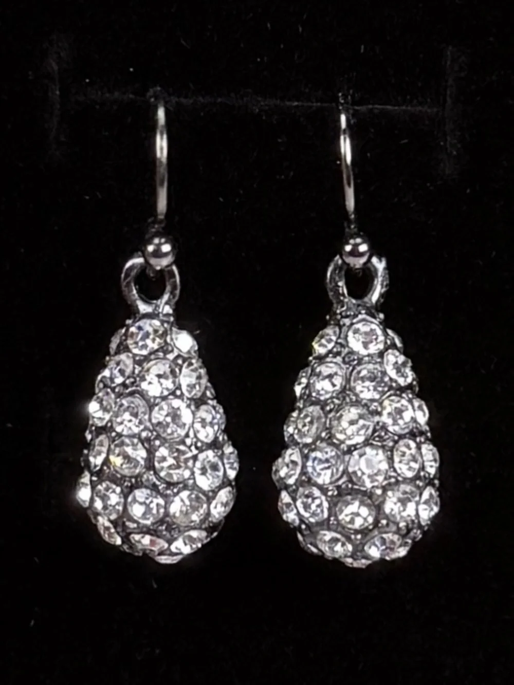 Aged Silvertone gunmetal bling teardrop weighted pierced earrings